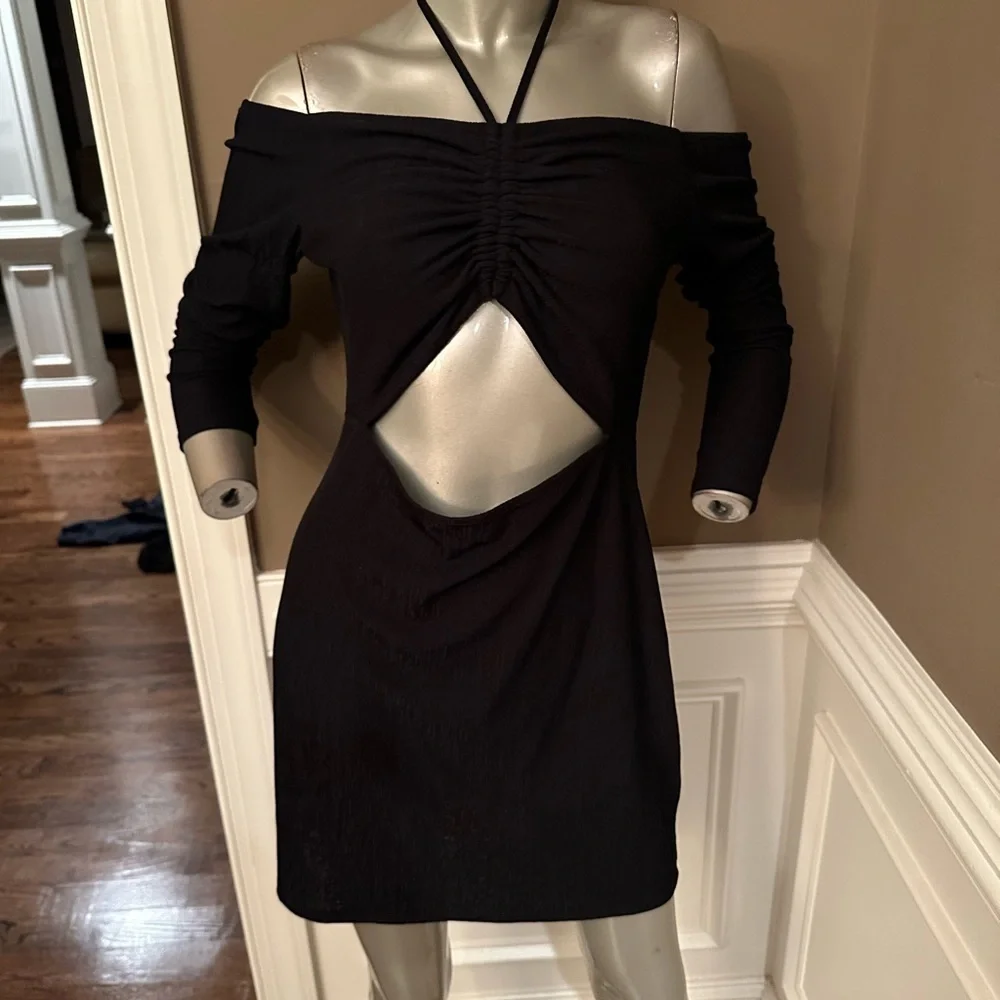 Royalty By Maluma Cutout Halter Knit Black Dress Sz Large